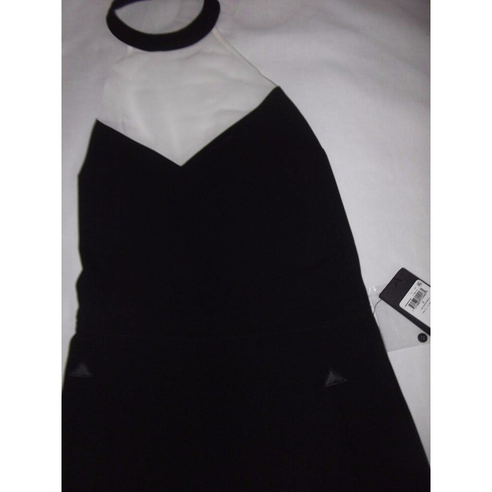 New Guess Tuxedo Halter Jumpsuit Size 2 Black Ivory Crepe - Picture 3 of 7